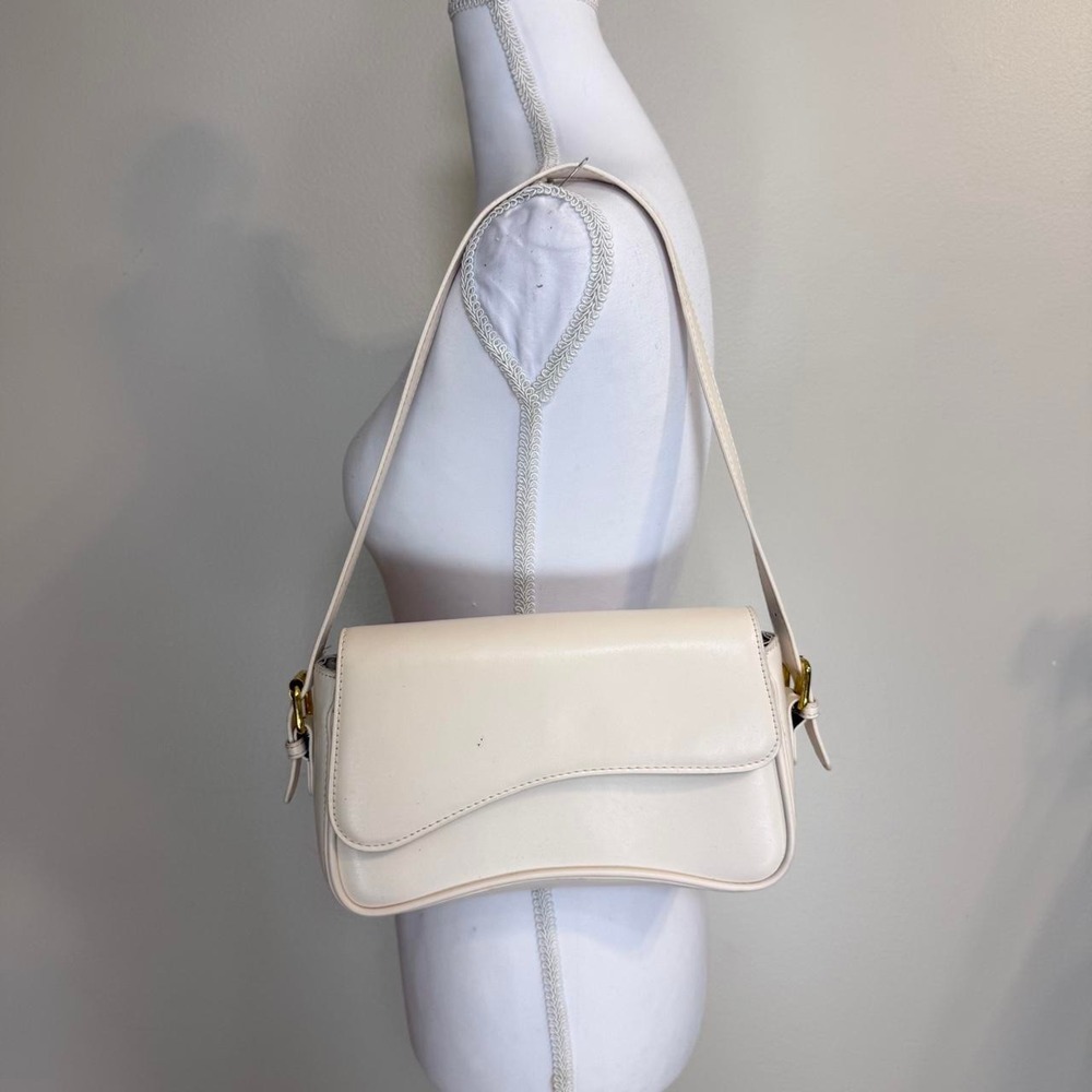 Cream Asymmetric Flap Shoulder Bag